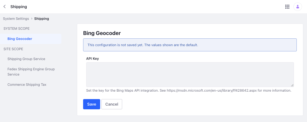 Enter your API key for the Bing Maps API.