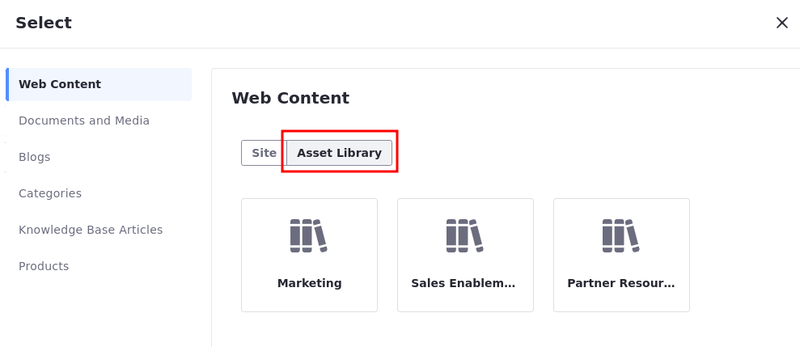 Navigate to the asset library tab and select a connected library.