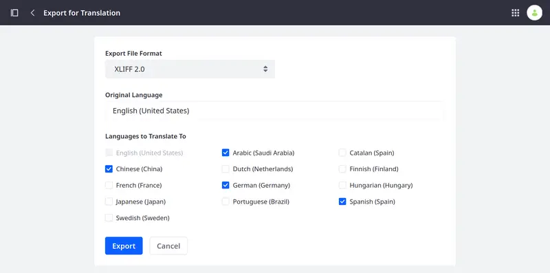 Select the languages you want to translate the content into.