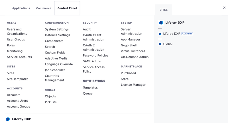 The control panel is now part of the global menu.