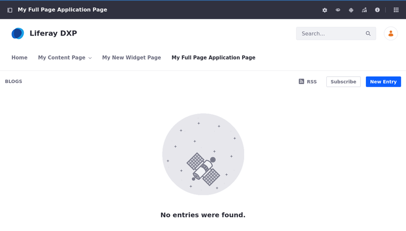 A full page application page displays a single application that spans the entire width of the page.