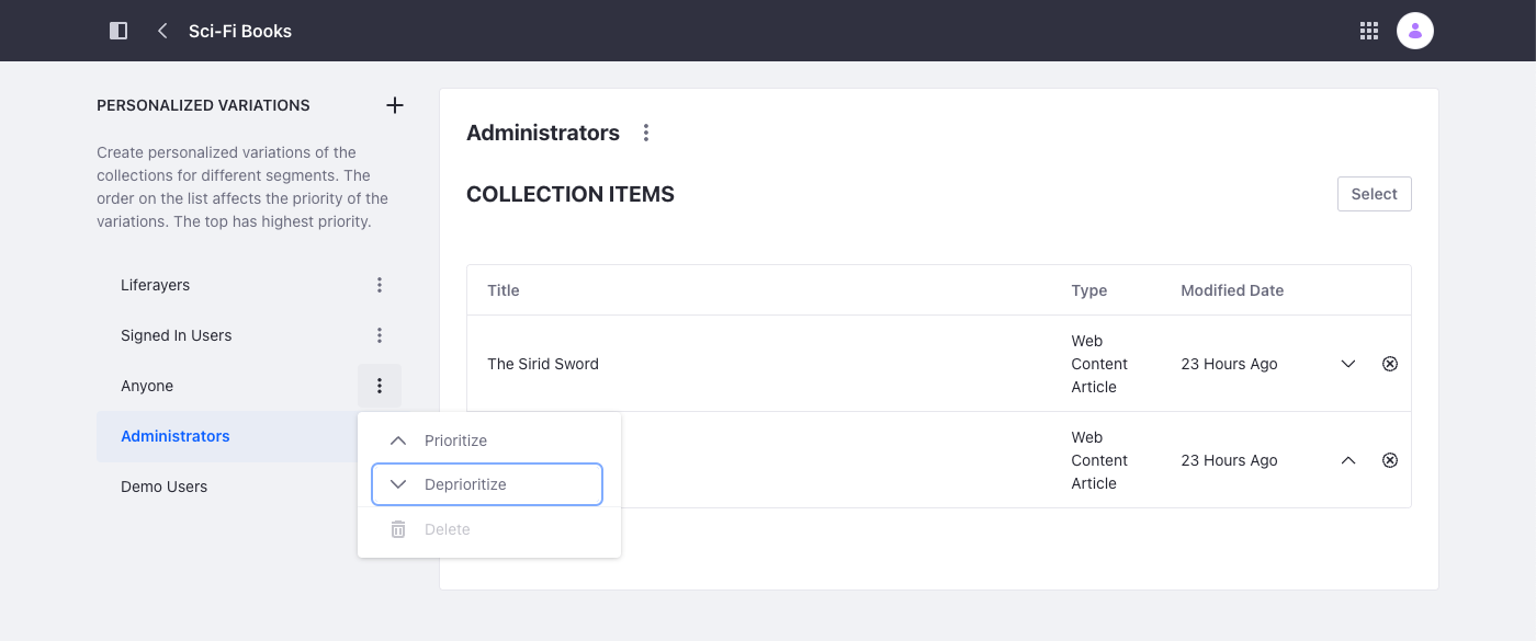 Prioritize collections variations to determine which variation is displayed for users