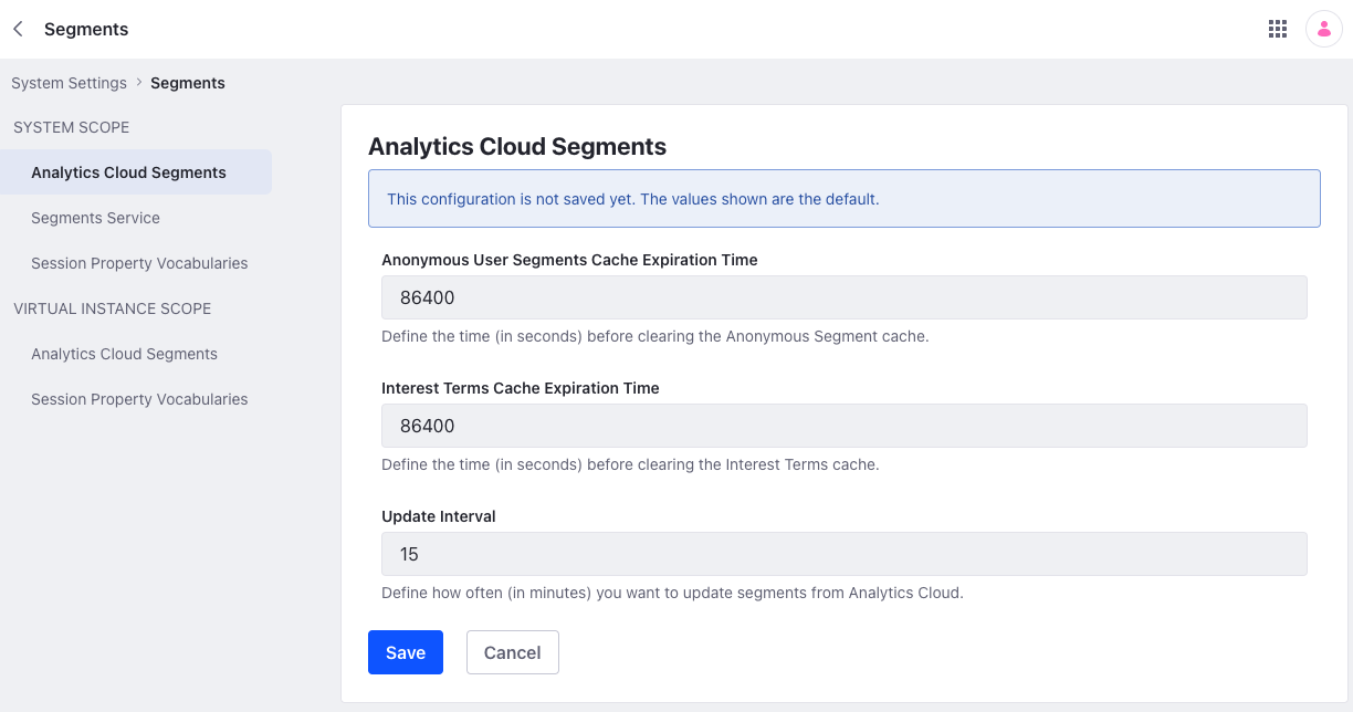 View and configure Analytics Cloud Segments settings.