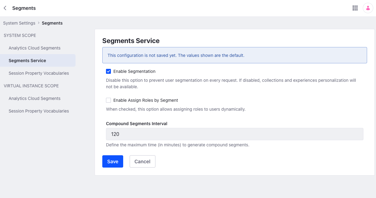 View and configure Segments Service settings.