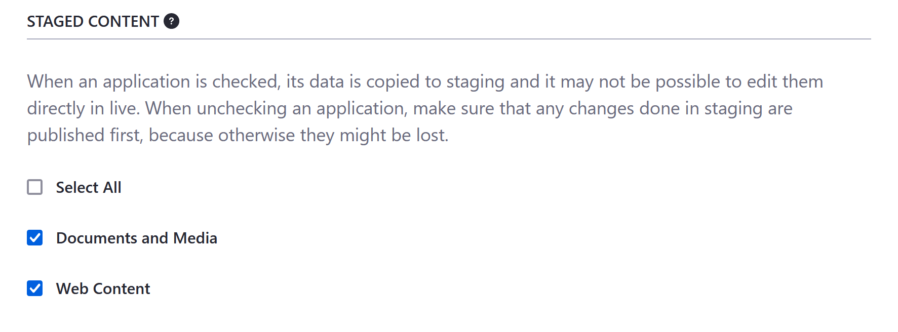 Select the application data you want to stage.