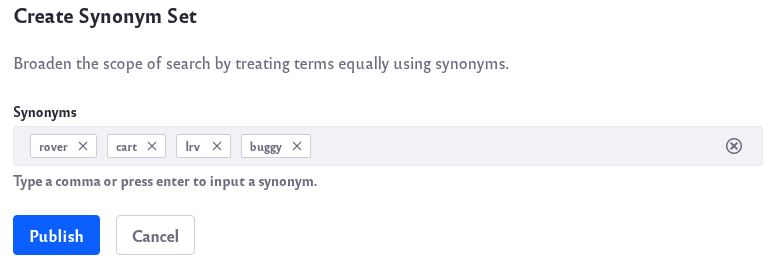 Type your different synonym words into the set.